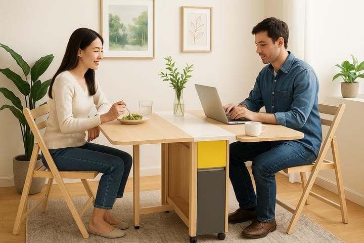Luxury foldable furniture solutions designed for modern homes, maximizing space efficiency with stylish, multifunctional, and durable furniture designs.