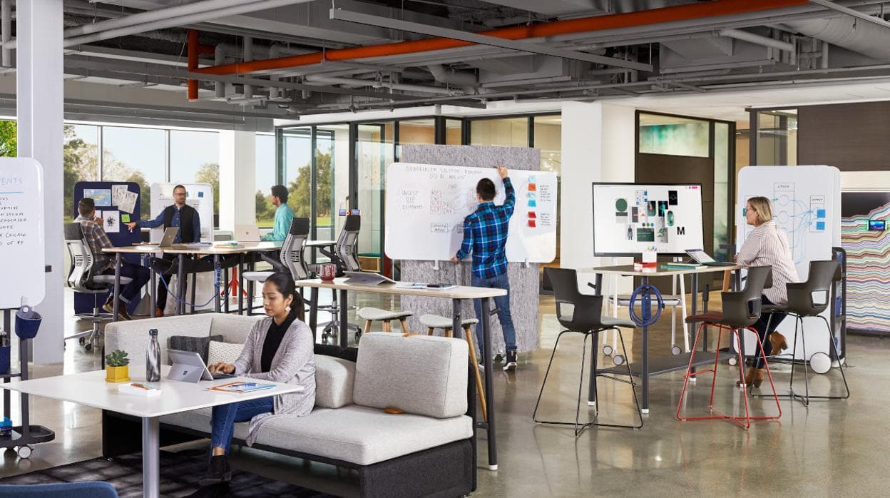 Modern collaboration zone design featuring flexible seating, creative workspaces, interactive areas, ergonomic furniture, and productivity-focused interiors.