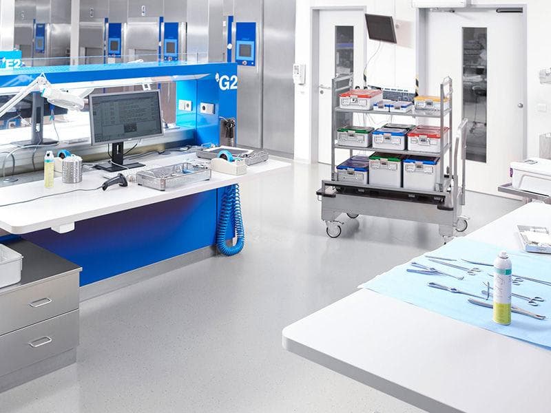 Modern hygiene and sterilization solutions featuring sanitized workspaces, sterilization stations, touch-free fixtures, premium finishes, and safe commercial environments.