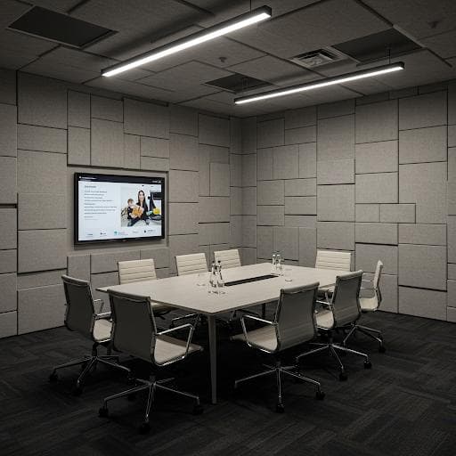 Professional acoustic planning solutions featuring soundproofing systems, acoustic wall panels, ceiling treatments, noise control, and premium interior environments.