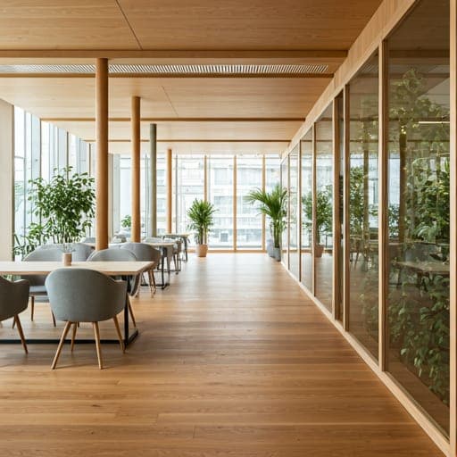Modern corporate office lobby and workspace
